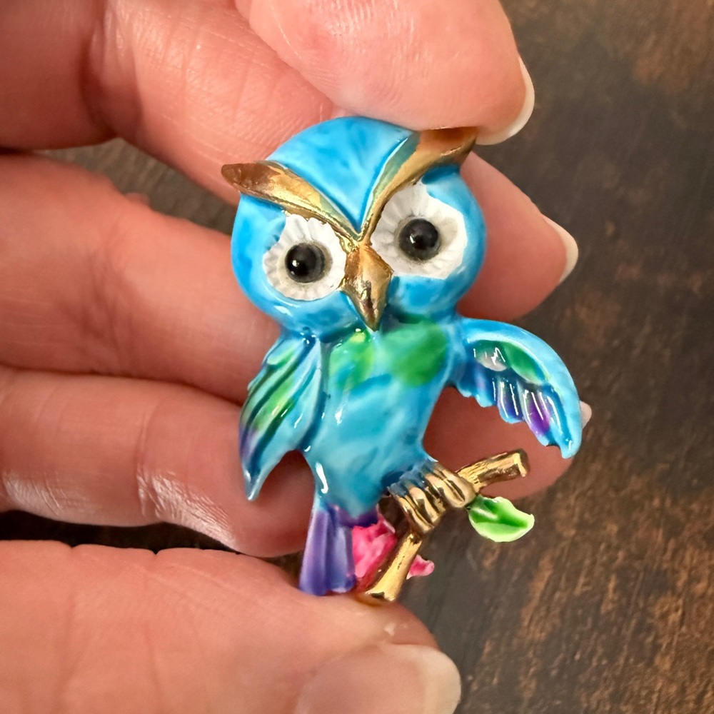 Colorful Blue Owl Enamel Pin Brooch-vintage
